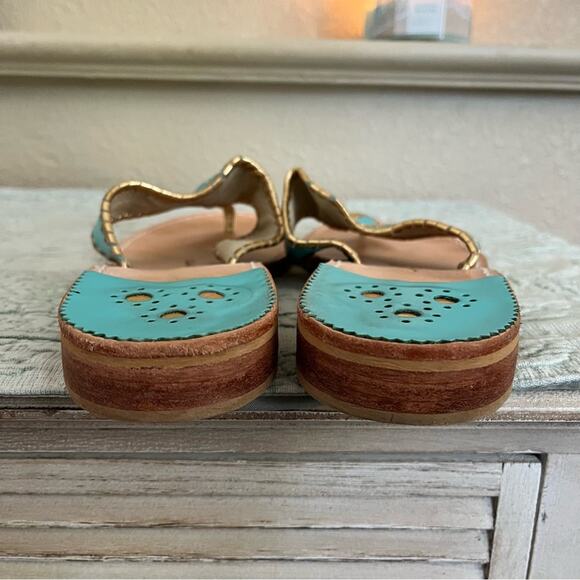 Jack Rodgers Nantucket Sandal Turquoise Gold Women’s Size 11 - Picture 3 of 7